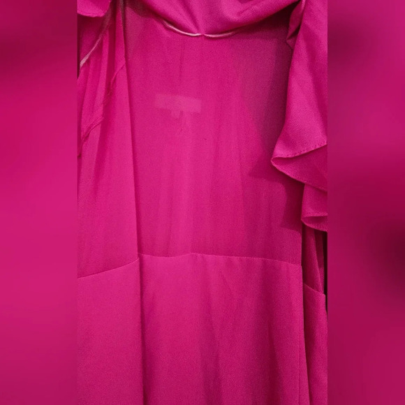 1 State Ruffled Midi Sleeveless Peplum Cocktail V-Neck Dress in Fuchsia Size Lg - Picture 9 of 9